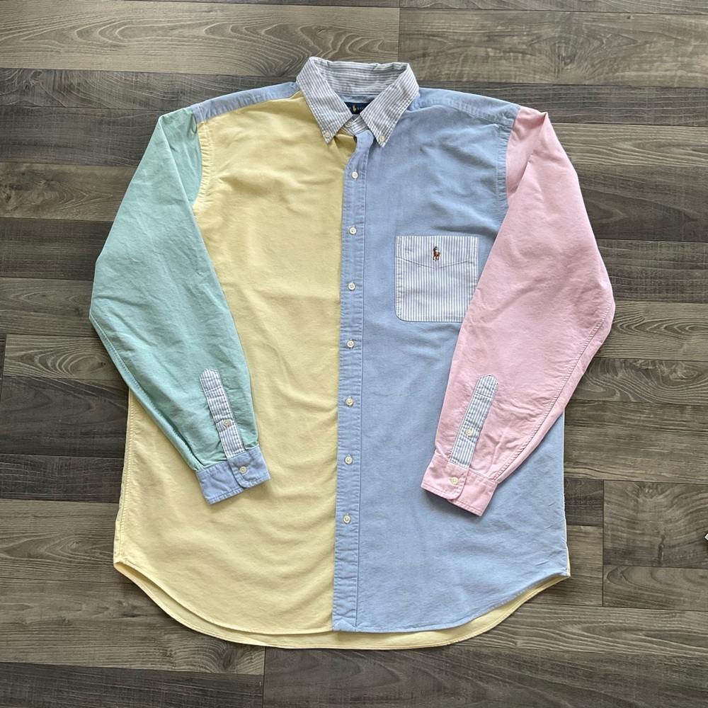 Ralph Lauren Button Down Oxford Shirt Men’s XLT XL TALL Colorblock Pastels Blue
